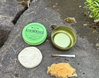 Handmade Ceramic Watercolor Palette with 'Benjamin' Vintage Tin