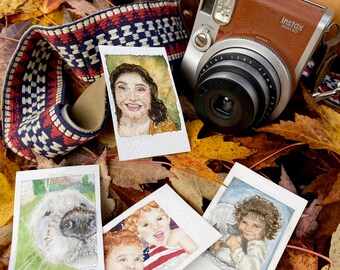 Polaroid Portrait Painting Hand Painted Original Watercolor Art