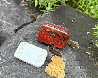 Handmade Ceramic Watercolor Palette with 'Diamond Brand Pills' Vintage Tin