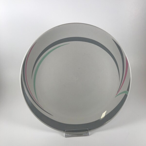 Newcor Dinner Plate Grey Teal Pink Swirl 1986