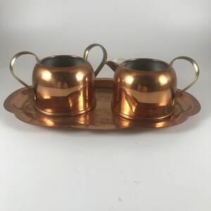 Vintage Copper and Brass Cream Sugar & Tray Set - Coppercraft Guild