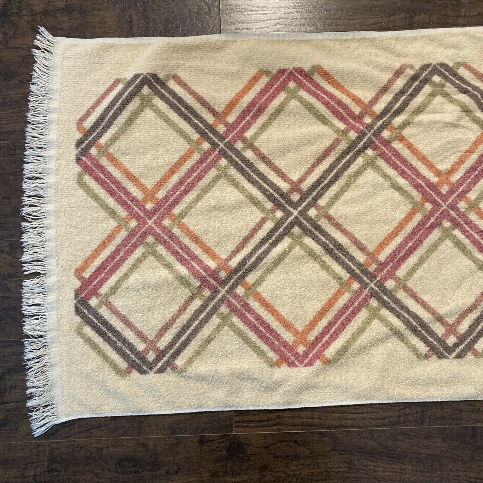 Vintage Dundee Bath Towel Line Art Geometric Cotton Blend Made in USA Fringe Etsy