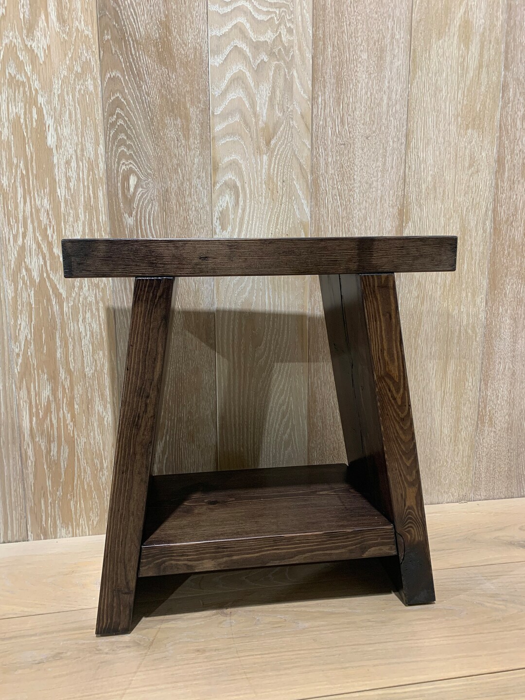 Dark Rustic Wooden Stool - Etsy UK