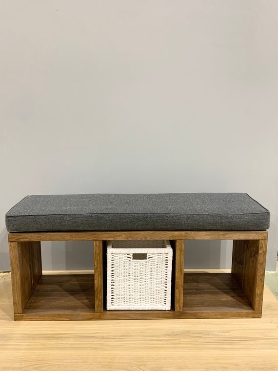 Rustic Wooden Storage Bench With Seat Cushion Etsy UK