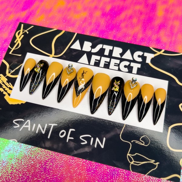 SAINT OF SIN #94 | Abstract Cute Reusable Press On Nails • Ballerina, Square, Almond, Stiletto, Coffin, Swirl • Short, Long Size