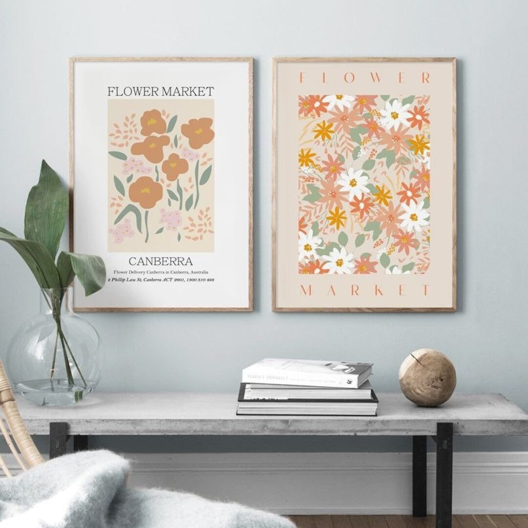 Vintage Flower Market Leaf Paris Wall Art Set of 2 Prints Etsy