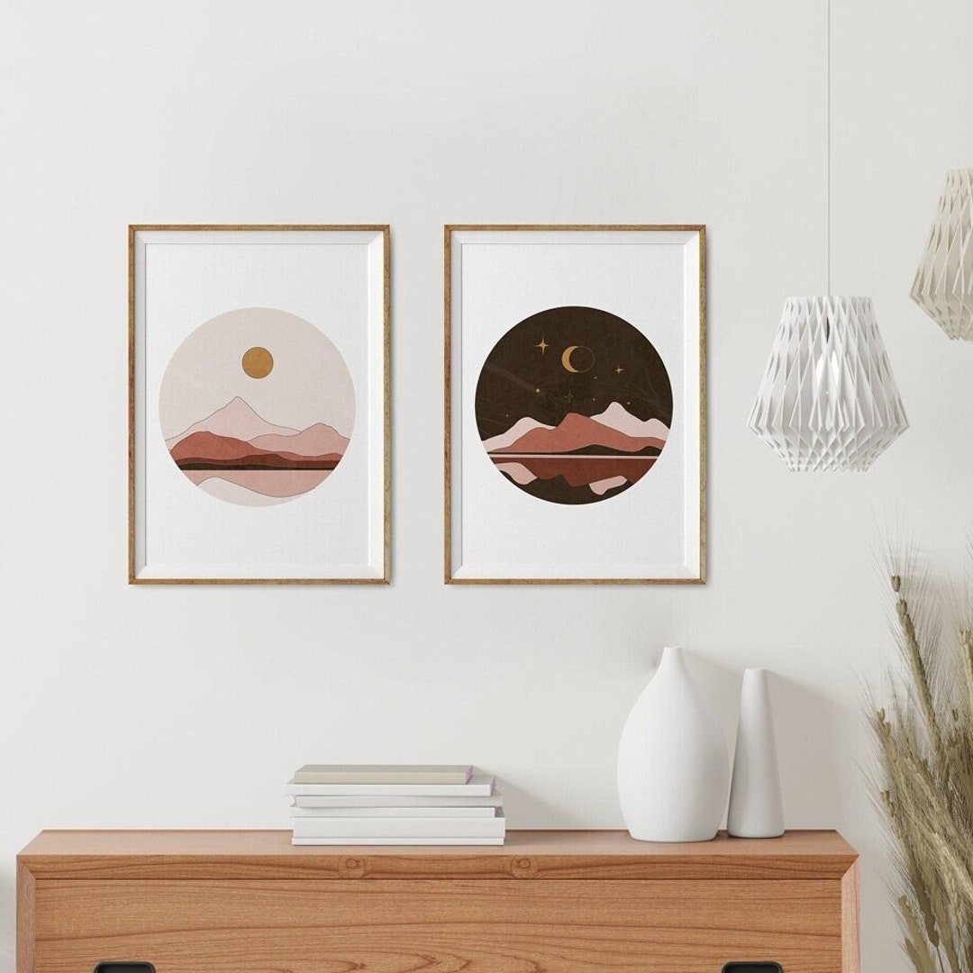 Abstract Landscape Mountain Sunrise Sunset Nordic Wall Art Painting ...