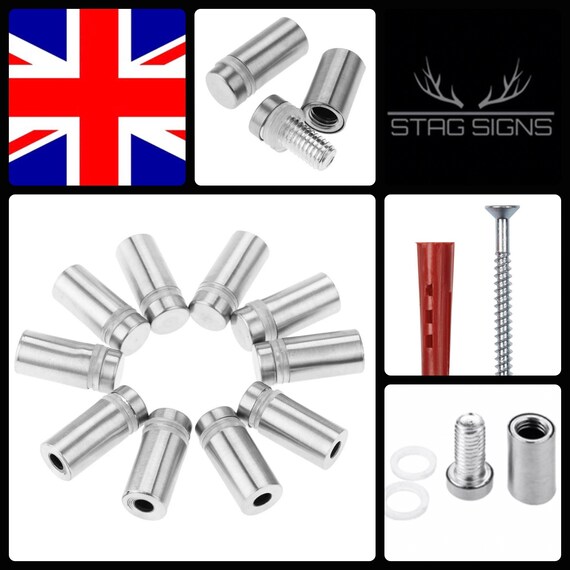 Steel Stand off Sign Fixings 12 X 20mm With Screws & Wall Etsy UK