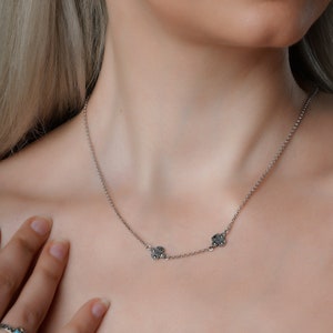 Silver necklace 925 two diamond pendant Silver necklace 925 Natural stones in marcasite 2 small necklaces with chain