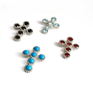 Small silver cross 925/Armenian pendant symbolic cross/Jewelry cross with garnet stones Red, Blue topaz, obsidian stones