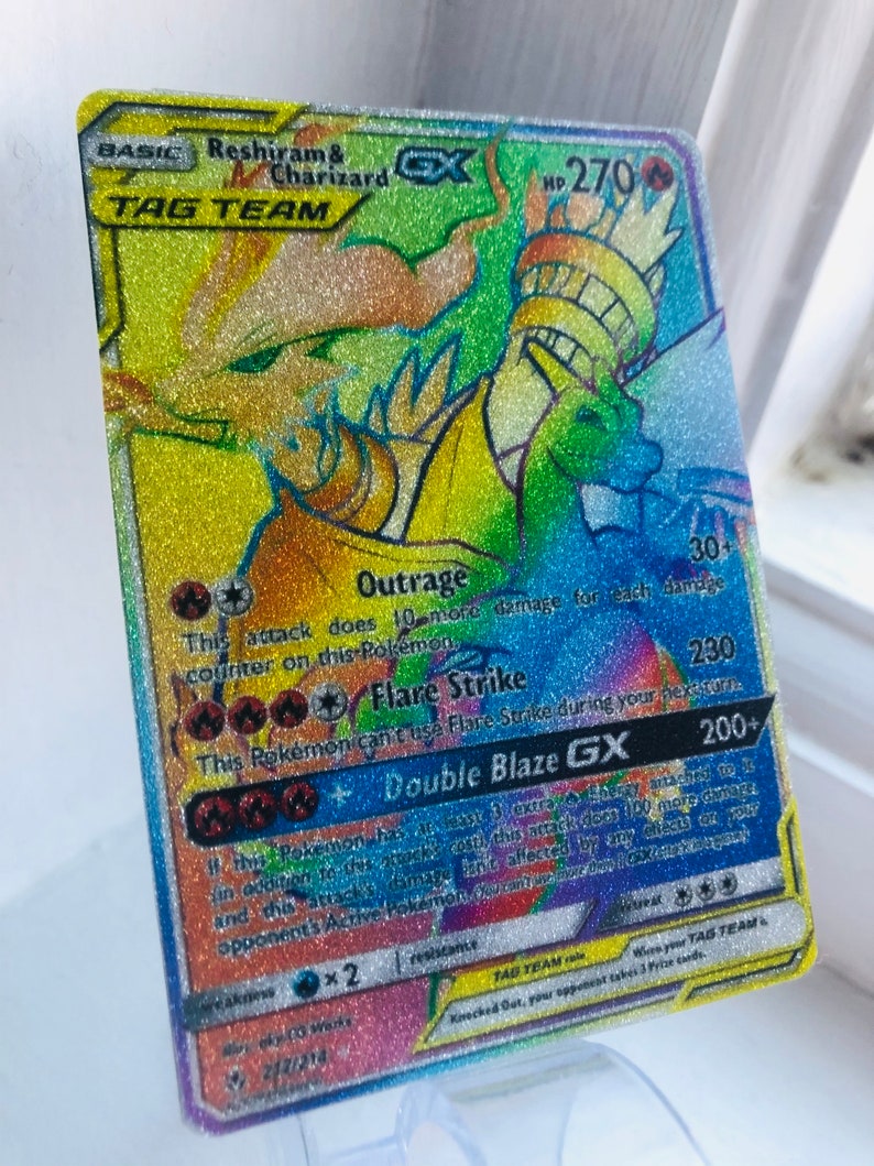 Reshiram Charizard GX Tag Team Rainbow HOLOGRAPHIC GLITTER Etsy