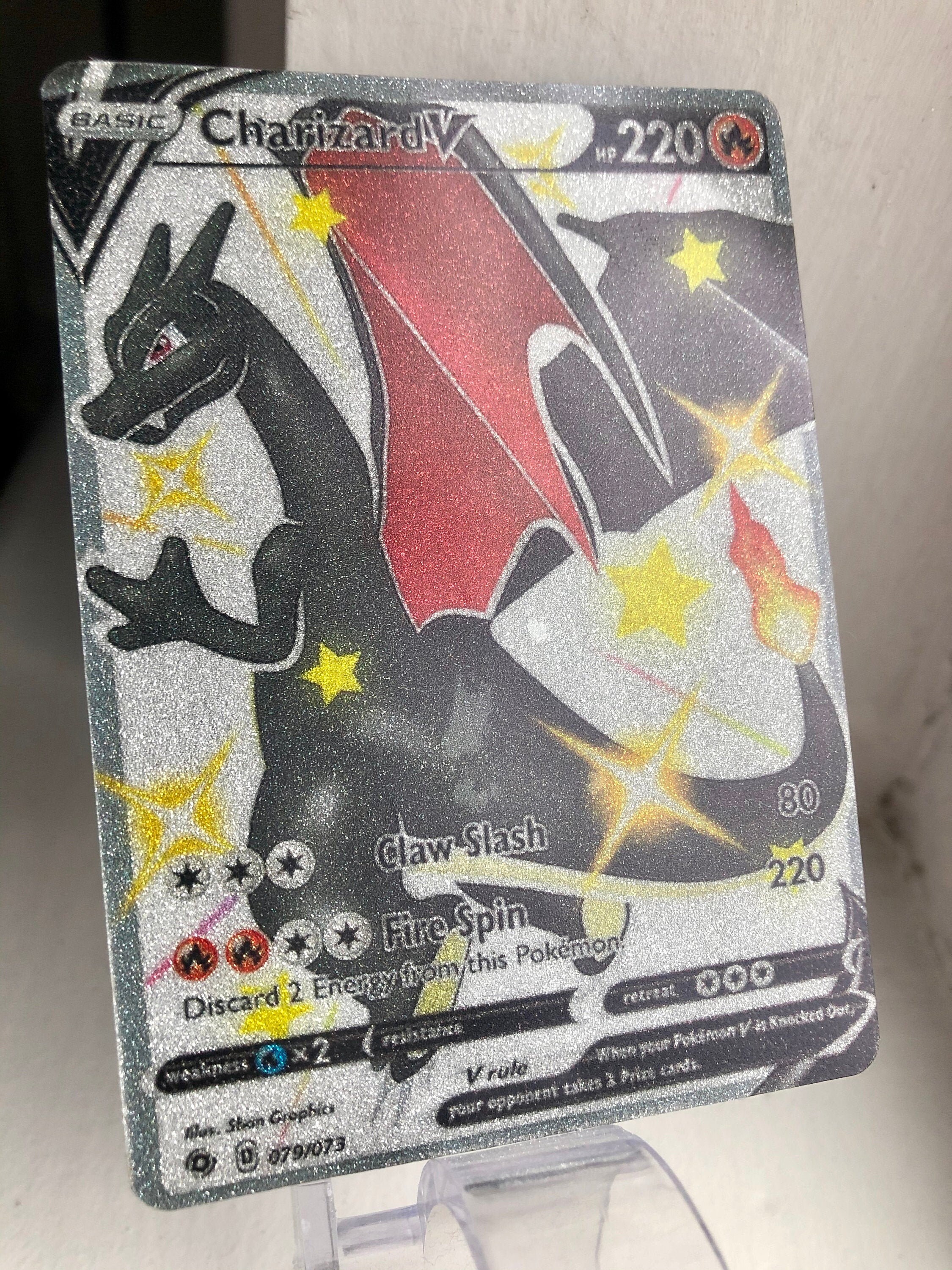 Holographic Shiny Charizard V 079 073 Glitter Effect Secret Etsy