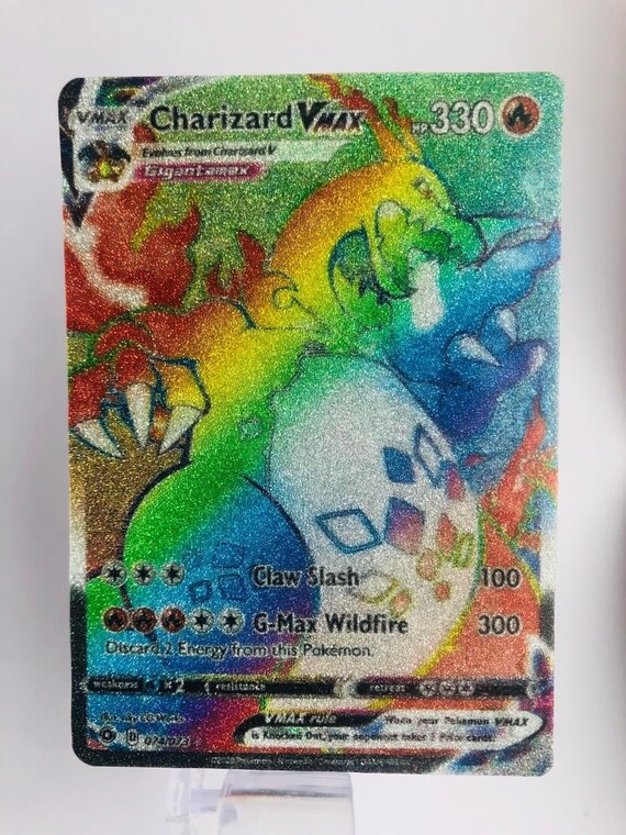Rainbow Charizard Vmax Holo Glitter Effect Version Custom Made Pokemon Card