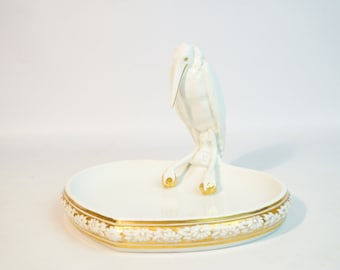 Hutschenreuther Germany Porcelain Stork Dish ,1930s