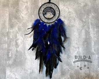 Dreamcatcher - Dark Blue Tree of Life Handmade Traditional Feather Wall Hanging Home Decoration Blessing Decor Ornament Gift Bedroom
