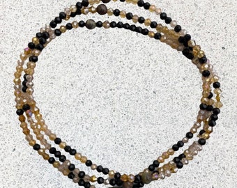Black & Gold Waist Beads With Brown Rainforest Rhyolite Gemstones | Smudged | Intent Charged