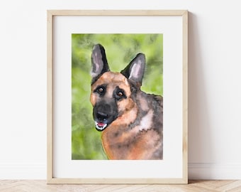 Dog Print, German Shepherd Dog Art Print, Instant Digital Download, Dog Lover Gift Decor