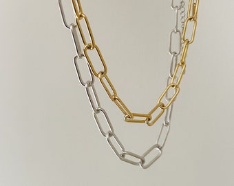 Collier de chaîne de superposition de trombone chunky, choker d’or chunky, chaîne de trombone en argent, collier de superposition d’or, collier d’or sans ternissement