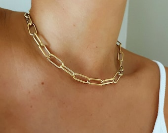 Collar con cadena gruesa de oro con diseño de clip: gargantilla para combinar con otras prendas que no se empañan.