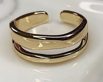 Gold Double Band Ring, Gold Chunky Ring, Gold Stacking Ring, Gold Statement Ring, Thick Band, Gift for her