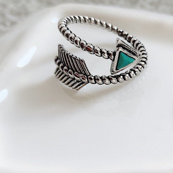 Moon Stone Arrow Ring, Sterling Silver Ring, Turquoise Ring, Arrow Ring,Moonstone Ring Bohemian Ring, Boho 925 Silver Ring, Silver Wrap Ring