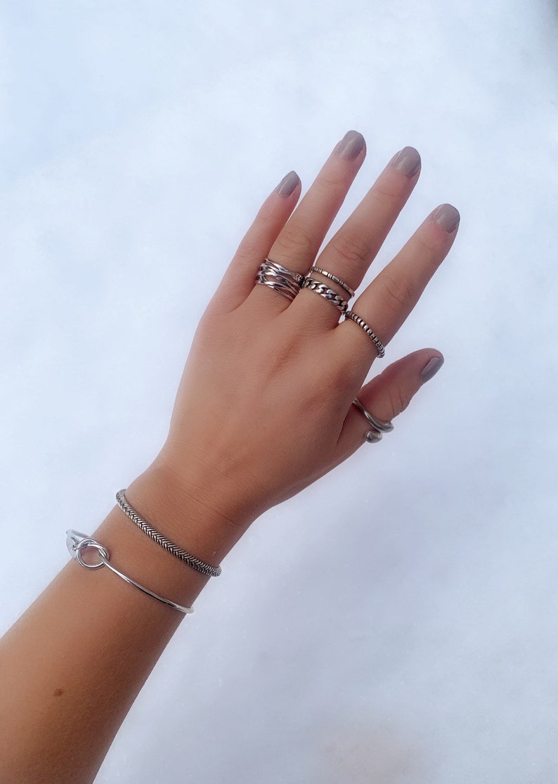 Stackable chunky bracelet Gift Dark Silver Design Oxidised Sterling Silver Textured Cuff Bangle Layering Bracelet Adjustable Size