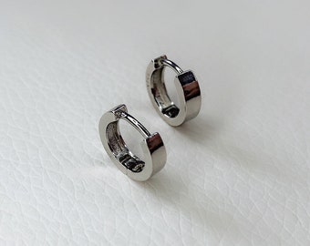 Silver Huggie Hoops, 925 Sterling Silver Thick Huggie Hoop Earrings, Mini Huggie Hoops, Simple Silver Hoops