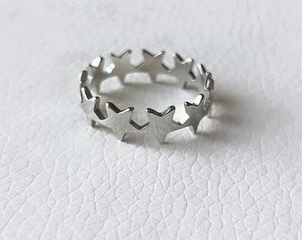 Anillo de banda de estrella plateada: acero inoxidable