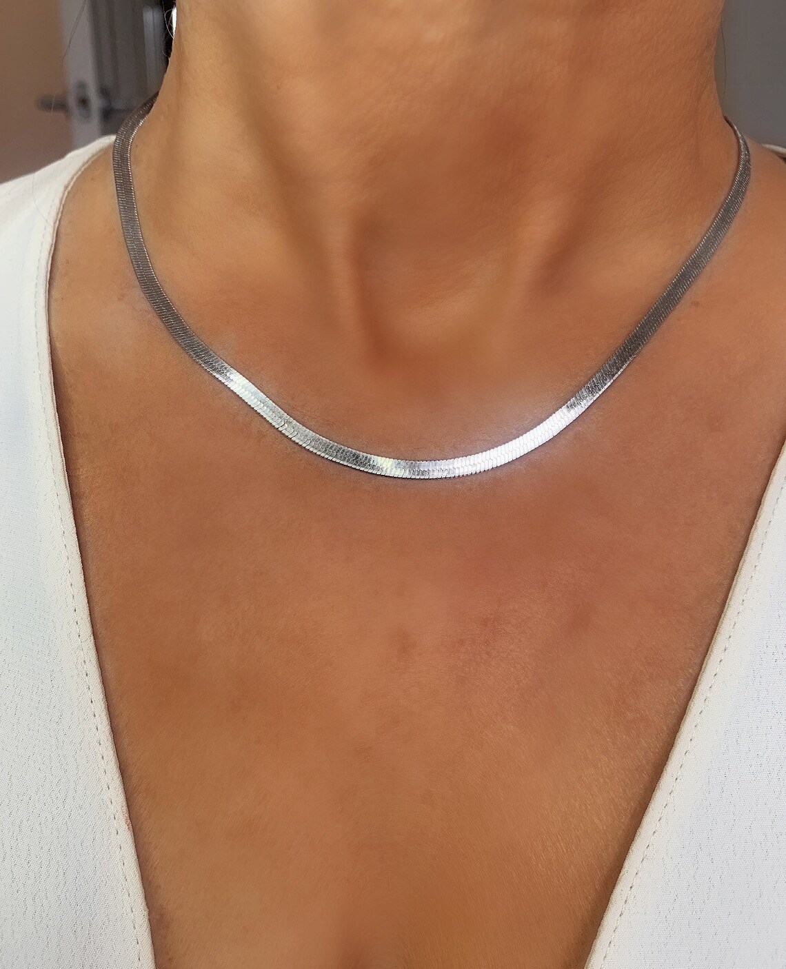 925 Sterling Silver Herringbone Necklace Layering Herringbone Etsy