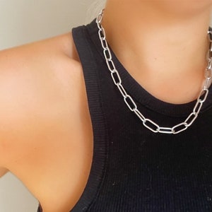 Chunky Paperclip Layering Chain Necklace, Chunky Silver Choker, Silver Paperclip Chain, Silver Layering Necklace, Grunge Silver Chain
