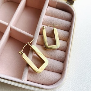 Large Gold Hoop Earrings, Chunky Oval Gold Hoop Earrings, Rectangular Gold Hoops, Thick Gold Hoops, Oval Hoops, Tarnish Free, Gift for her