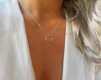 Simple Silver Infinity Necklace, Silver Hexagon Necklace, Geometric Layering Necklace, Honeycomb Chain, Silver Minimalist Layering Necklace