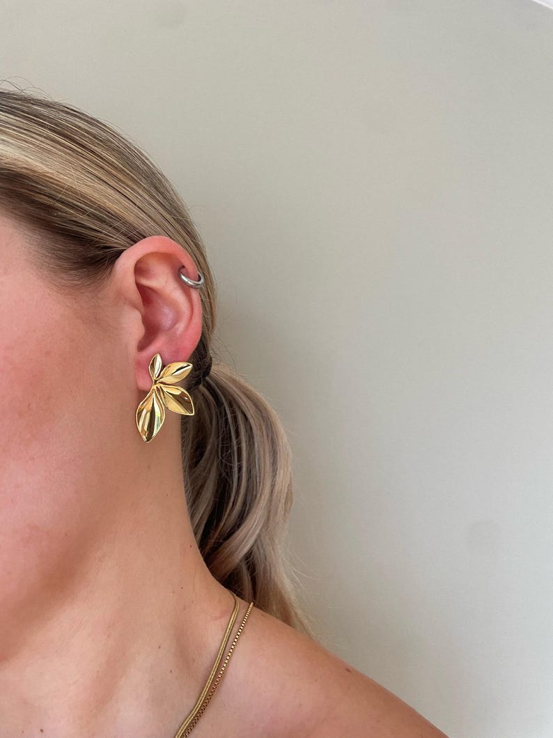 Gold Oversized Flower Earrings, Silver Statement Earrings, Statement