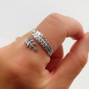 Silver Leaf Ring: Sterling Silver Plated Adjustable Band