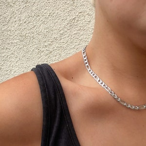 Silver Figaro Chain, Anti Tarnish Figaro Chain, Non Tarnish Figaro Chain, Layering Necklace, Gift for him, Gift for Her