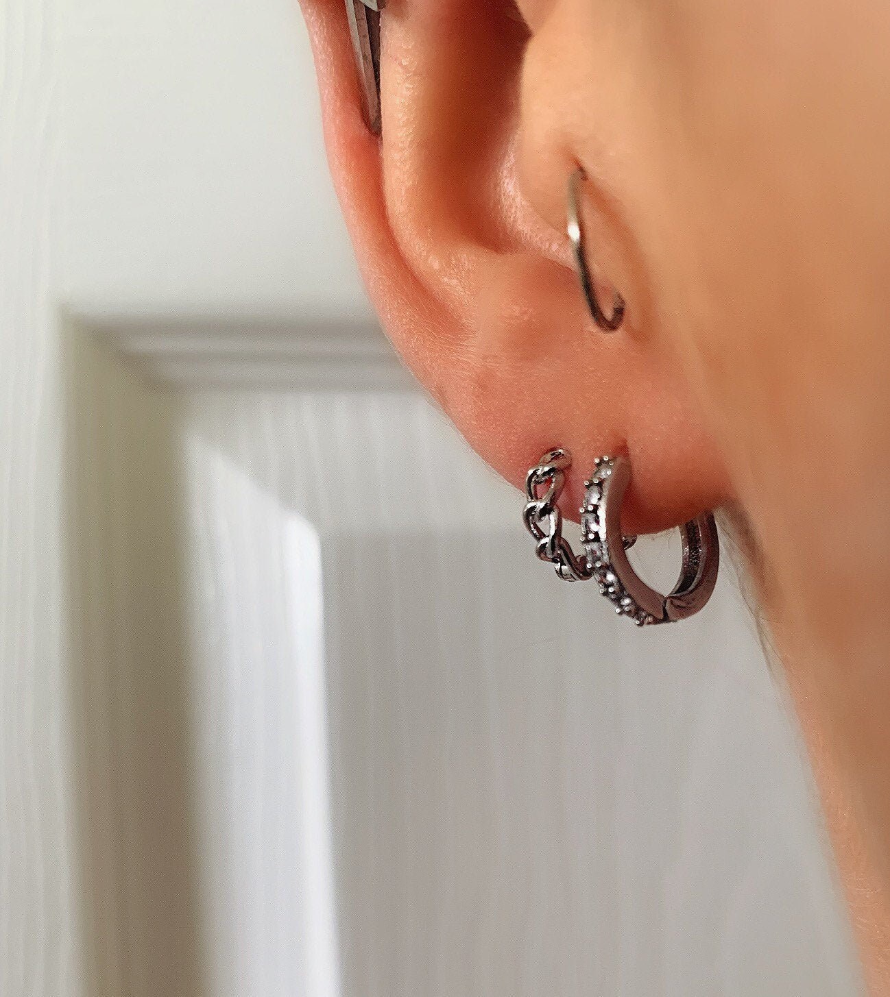 Chain Link Huggie Earrings Sterling Silver Huggie Hoop Etsy UK