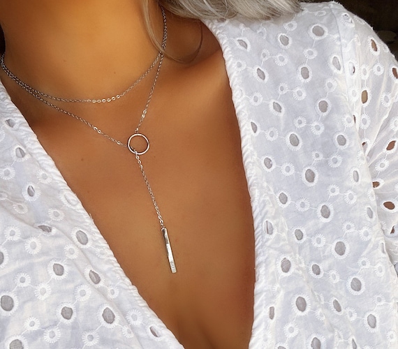 Loop Necklace, Silver Toggle Necklace, Minimalist Necklace