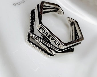 Chunky Silver Grunge Ring: Adjustable Gothic Statement Jewelry