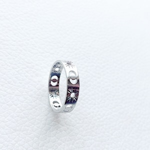 Sterling Silver Moon and Star Band Ring: Celestial Stacking Ring