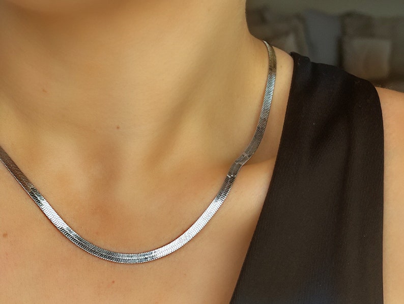 925 Sterling Silver Herringbone Necklace Layering Herringbone Etsy UK