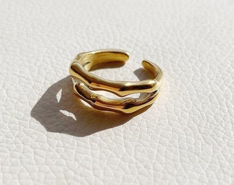 Gold Filled Ring, Gold Double Band Ring, Bone Ring, Gold Bone Ring, Double Band Bone Ring, 18k Gold Ring, Adjustable Size