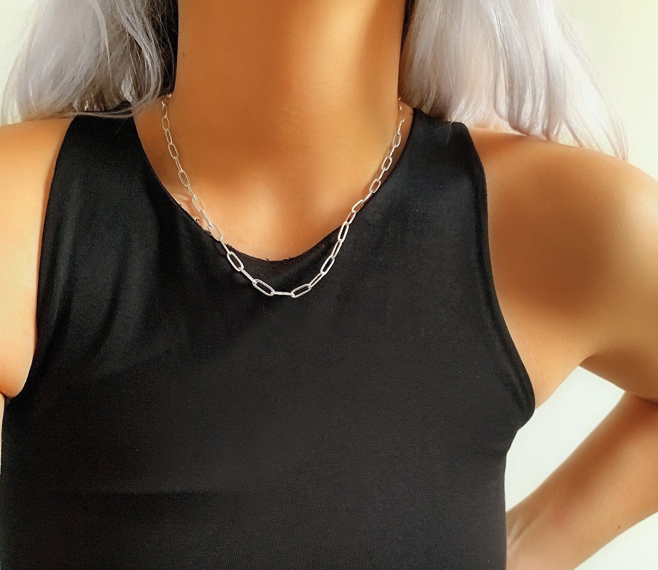 Silver Paperclip Layering Necklace Tarnish Free Silver Etsy UK