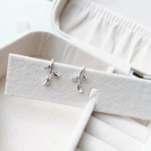 Sterling Silver Leaf Stud Earrings: Nature Lover Gift