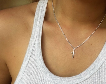 Dainty Silver Cross Necklace | Crucifix Pendant Necklace | Simple Silver Chain | Women Cross Layering Necklace | Gift idea for Her