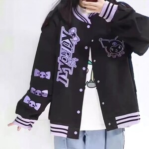 Sanrio Kuromi Baseball Jacket For Women, Y2K Fashion Cardigan Snap-fastener Coat, American Retro Loose Jacket, Couple Jackets