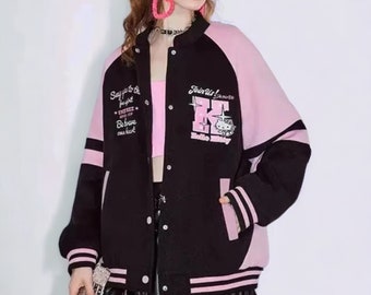 Sanrio Hello Kitty Jacket, Cardigan Coat Baseball Uniform, Hello Kitty Coat Y2k Clothes, Woolen Sweatshirt Winter Jacket For Women