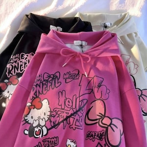 Sanrio Hello Kitty New Print Tops Hooded, Women Men Autumn Winter Aesthetic Loose Sweatshirts, Y2k Cute Pullovers Fashion Clothes