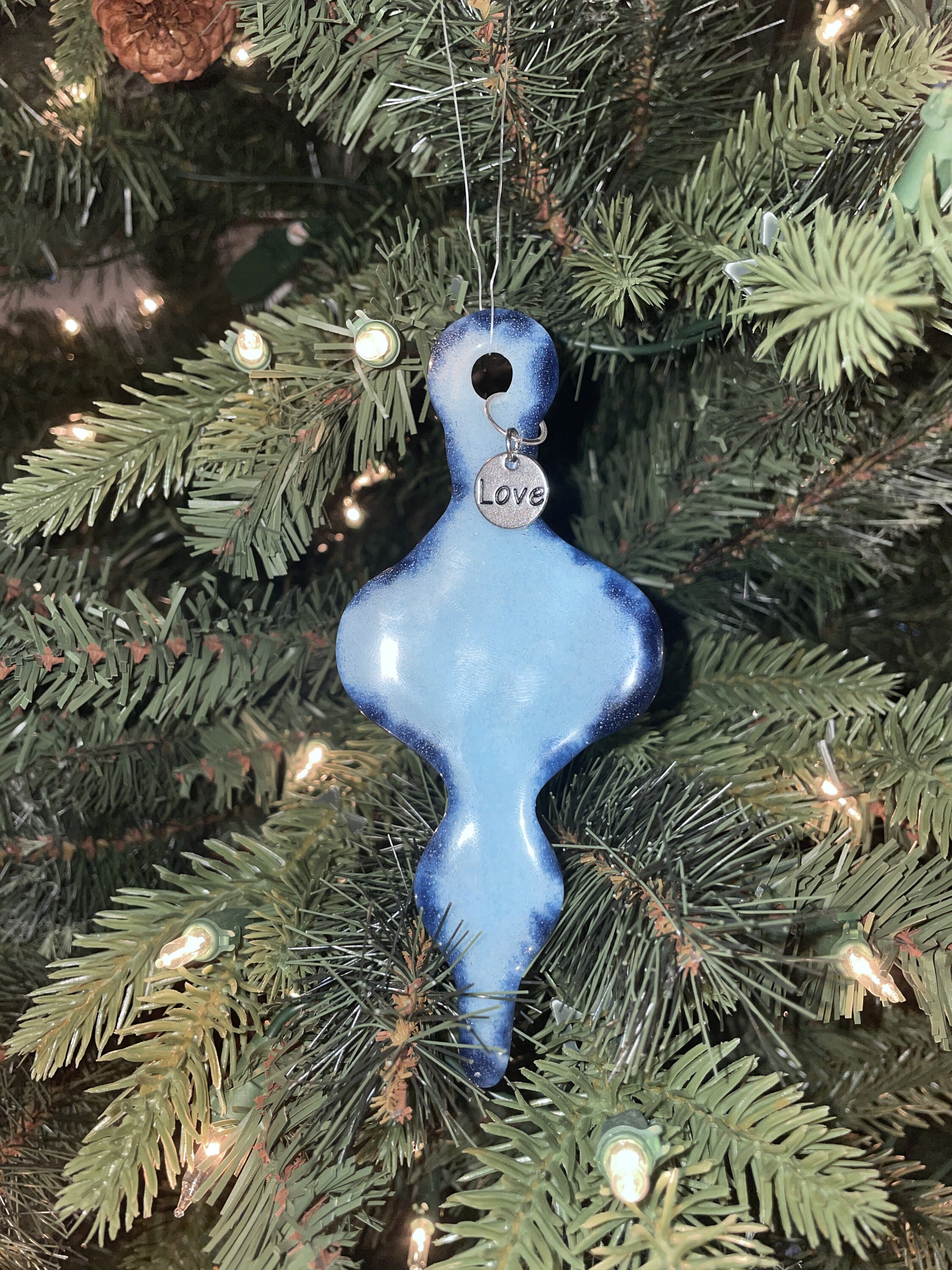 Large Blue Glass Ornament with Charm Etsy