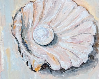 Seashell Pearl Oil Painting Original Semi Abstract Wall Art