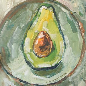 Avocado Oil Painting Original Semi Abstract Still Life Vegetarian Kitchen Oil Painting Gift For Foodie Hand Painted Home Decor